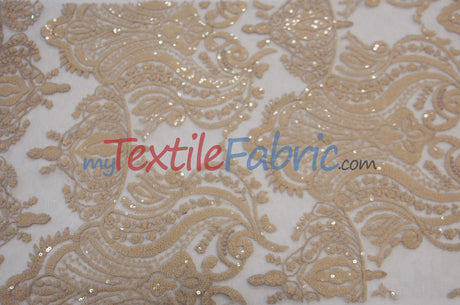 Medallion Bridal Lace | Sequins Damask Embroidery | 52" Wide | Lace Wedding Dress | Sequins Lace Fabric |