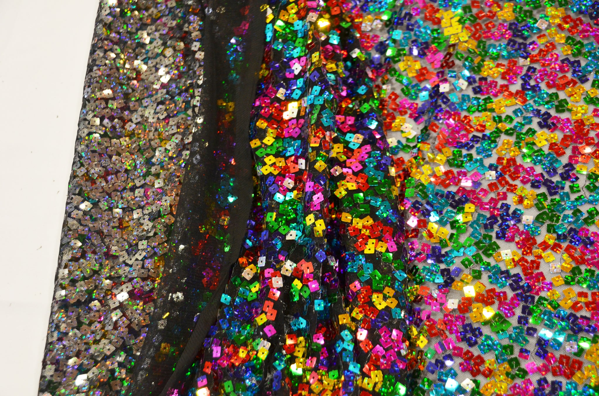 Rainbow Square Sequins, Colorful Sequins Fabric Sewn on Mesh