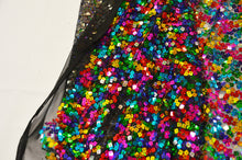 Load image into Gallery viewer, Rainbow Square Sequins | Colorful Sequins Fabric Sewn on Mesh | 52&quot; Wide| Multi Color Sequins |