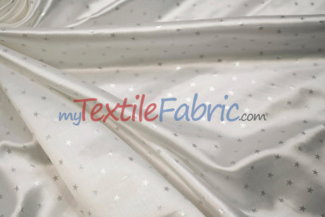 Mini Star Silky Satin Fabric | Soft Mini Star Charmeuse Fabric | 60" Wide | White Pink Mint |