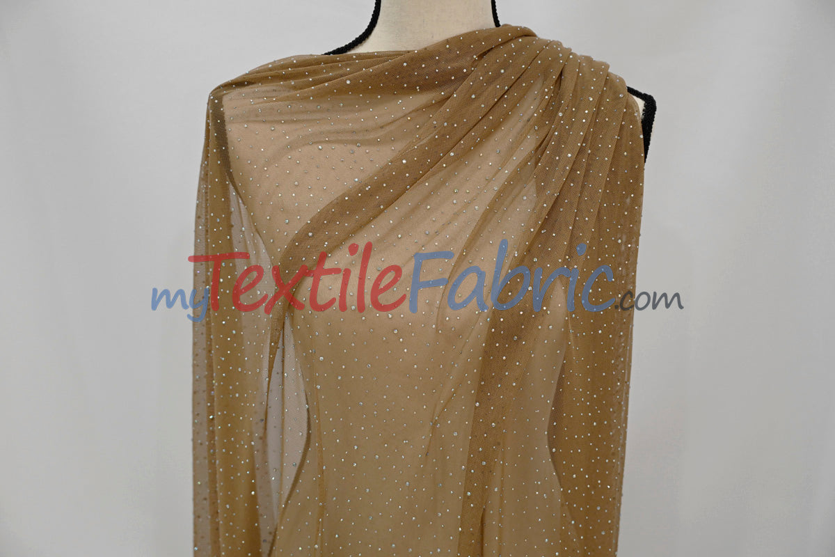 Rhinestone Stretch Power Mesh Fabric | Iridescent Crystal Embellished | Soft &amp; Lightweight | 58″ Wide | Ideal for Dancewear &amp; Costumes