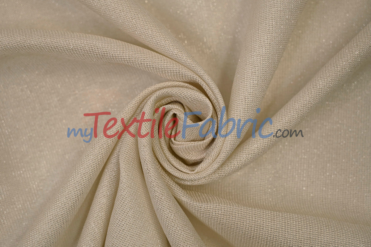 Metallic Vintage Linen Fabric | Imitation Burlap with Metallic Foil | 60" Wide | Washable Burlap Fabric for Decor |