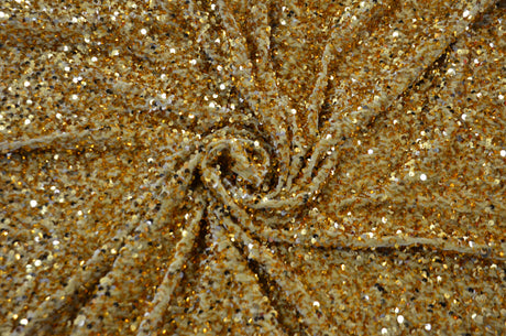 0229 DARK GOLD SEQUINS STRETCH VELVET