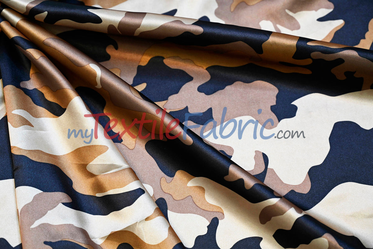 Army Camouflage Satin Print Fabric | Camo Charmeuse Satin | 60" Wide |
