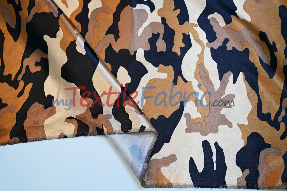 Army Camouflage Satin Print Fabric | Camo Charmeuse Satin | 60" Wide |