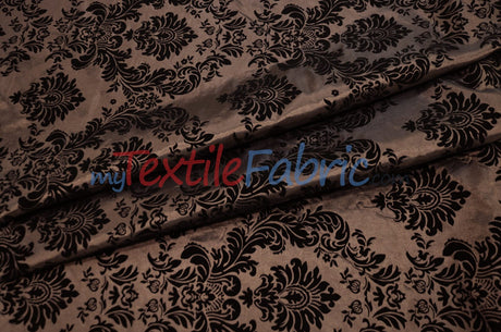 Damask Flocking Taffeta | Flocking Velvet Damask on Taffeta Fabric | 60" Wide | Curtains, Apparel, Cosplay, Costume, Decor | Fabric mytextilefabric Yards Brown Damask 