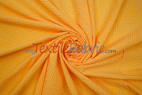 Gingham Seersucker Fabric | 100% Polyester | Mechanical Stretch | 57/59" Wide | Lightweight 115 GSM