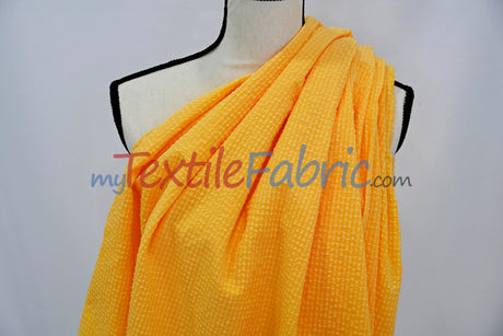 Gingham Seersucker Fabric | 100% Polyester | Mechanical Stretch | 57/59" Wide | Lightweight 115 GSM