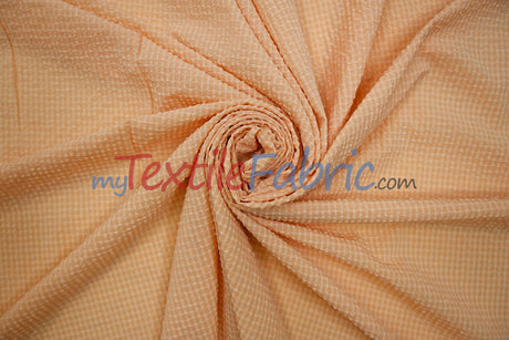 Gingham Seersucker Fabric | 100% Polyester | Mechanical Stretch | 57/59" Wide | Lightweight 115 GSM