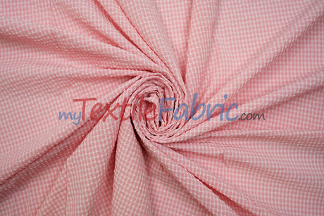 Gingham Seersucker Fabric | 100% Polyester | Mechanical Stretch | 57/59" Wide | Lightweight 115 GSM