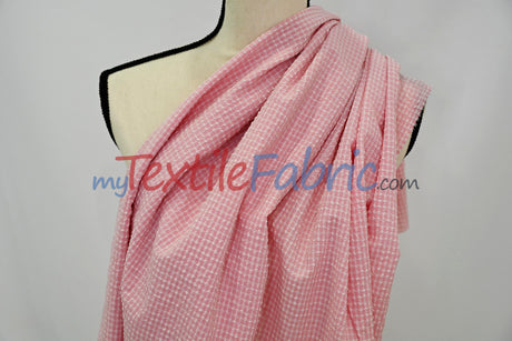 Gingham Seersucker Fabric | 100% Polyester | Mechanical Stretch | 57/59" Wide | Lightweight 115 GSM