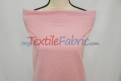 Gingham Seersucker Fabric | 100% Polyester | Mechanical Stretch | 57/59" Wide | Lightweight 115 GSM