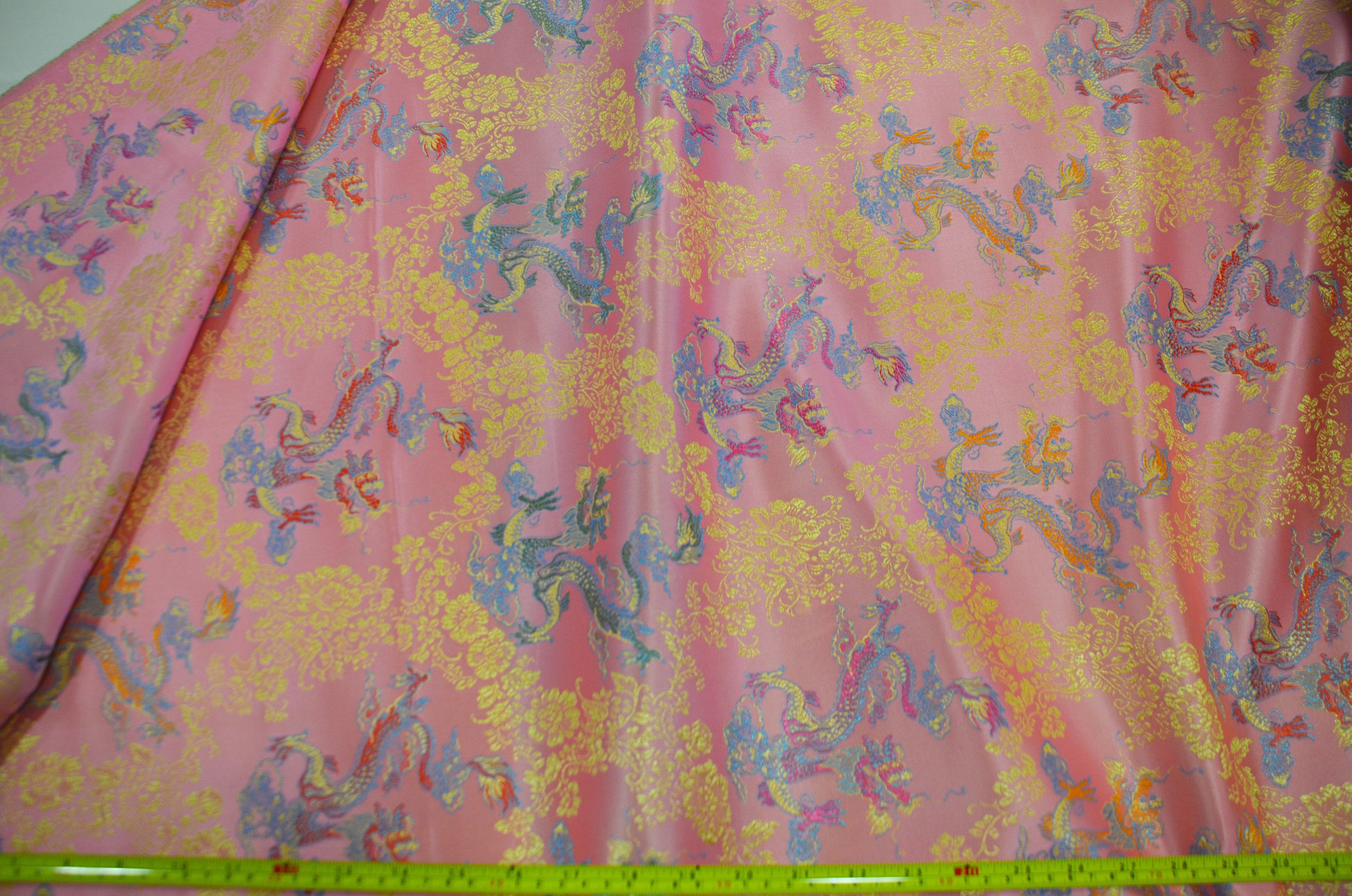 New Oriental Dragon Brocade | Chinese Oriental Dragon Brocade | 45" Wide | Chinese Brocade Fabric | Fabric mytextilefabric Yards Pink 