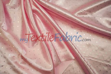 Mini Star Silky Satin Fabric | Soft Mini Star Charmeuse Fabric | 60" Wide | White Pink Mint |