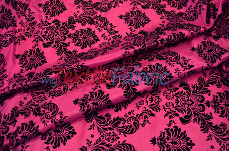 Damask Flocking Taffeta | Flocking Velvet Damask on Taffeta Fabric | 60" Wide | Curtains, Apparel, Cosplay, Costume, Decor | Fabric mytextilefabric Yards Fuchsia Damask 