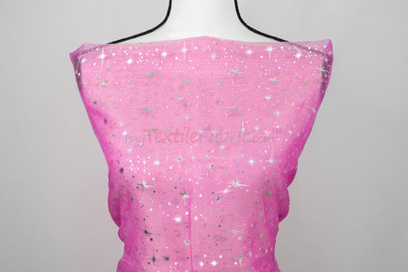 Shooting Star Foil Organza Fabric| 60" Wide | Sheer Organza with Foil Silver Metallic Star | Decor, Overlays, Accents, Dresses, Apparel |