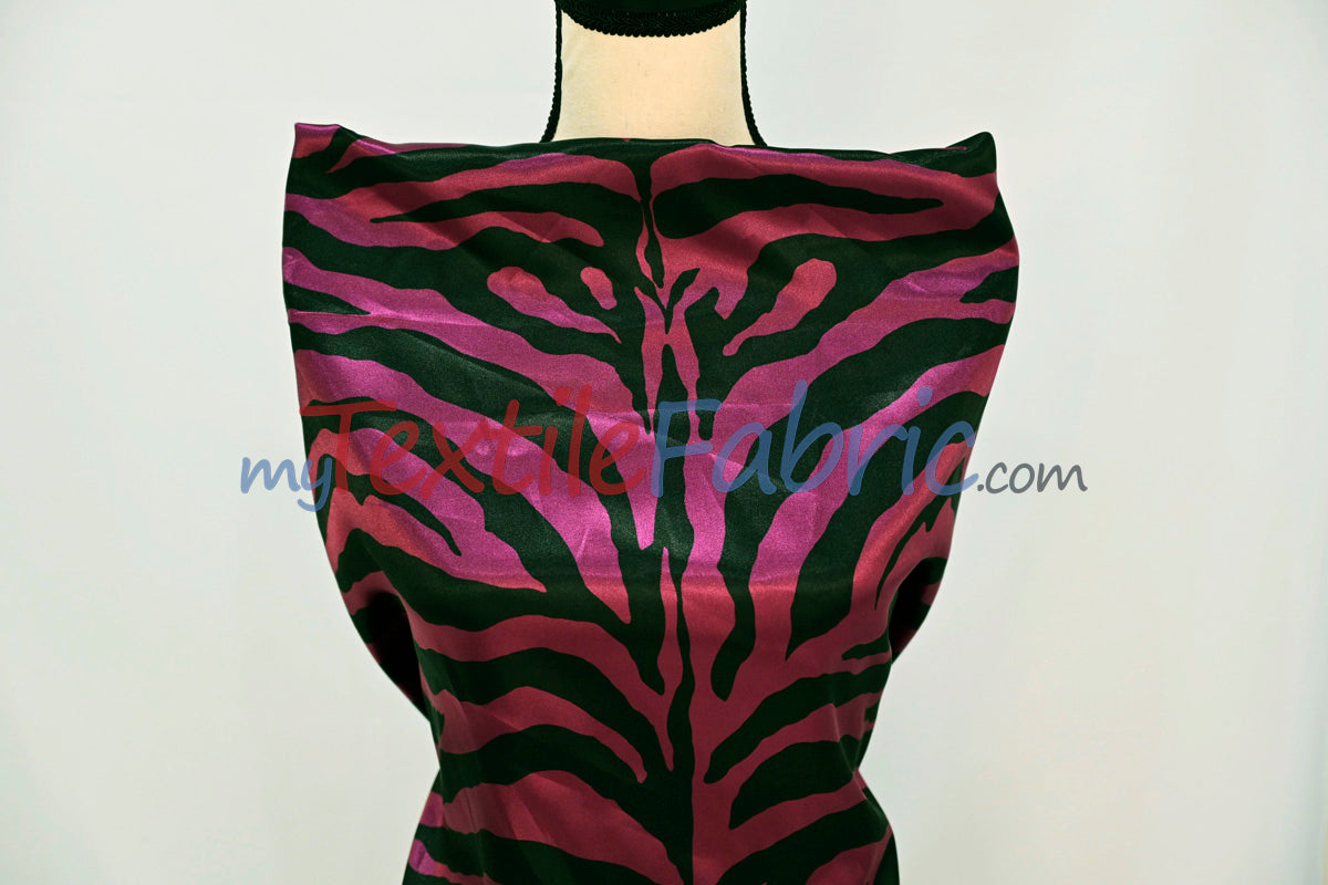 Animal Zebra Satin Fabric | Soft Satin Zebra Charmeuse Fabric | 60" Wide | Multiple Colors |