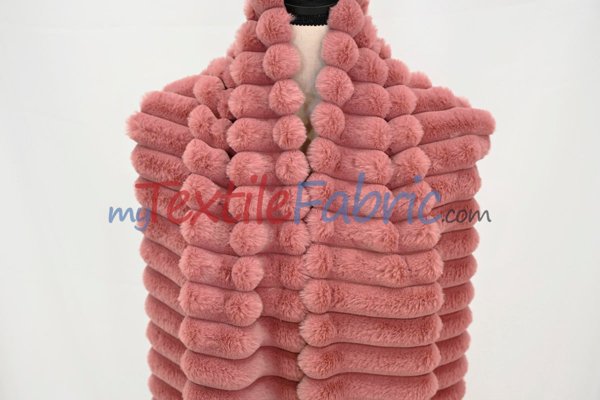 Striped Rabbit Fur Fabric by the Yard | Ultra-Soft Plush Faux Fur | 64/66” Wide | Available in Multiple Colors
