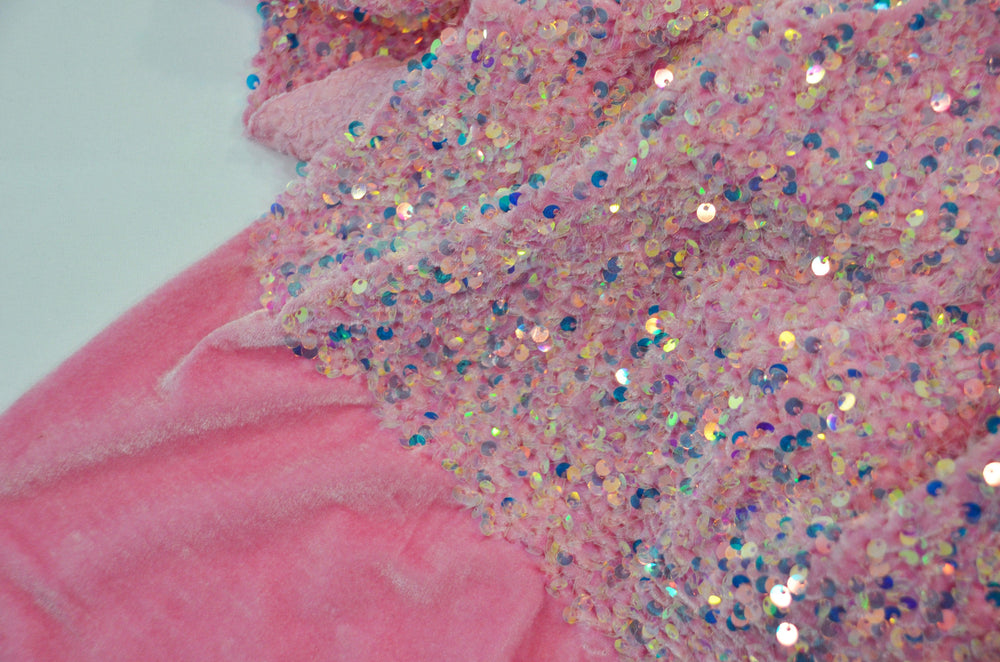 0542 NEON PINK SEQUINS STRETCH VELVET 2