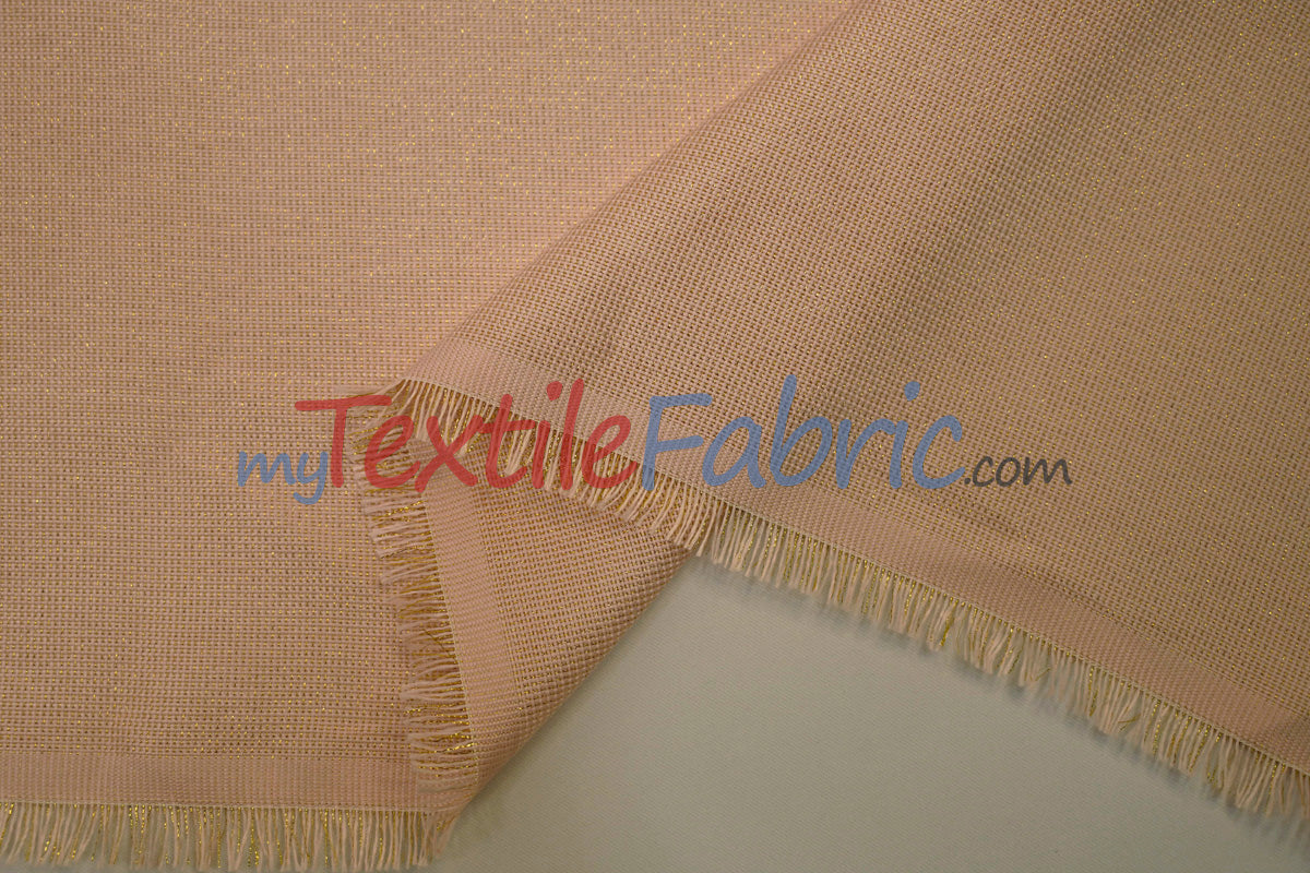 Metallic Vintage Linen Fabric | Imitation Burlap with Metallic Foil | 60" Wide | Washable Burlap Fabric for Decor |