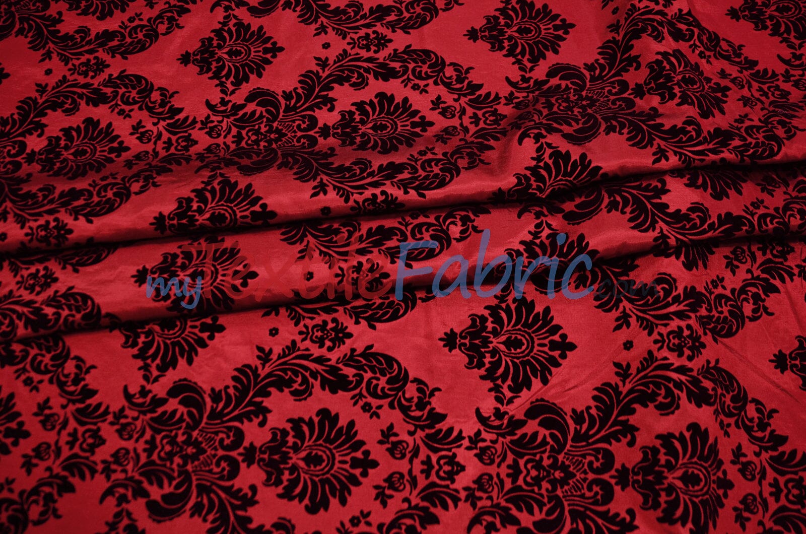 Red Crushed Flocked Velvet Fabric