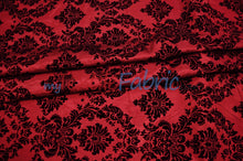 Load image into Gallery viewer, Damask Flocking Taffeta | Flocking Velvet Damask on Taffeta Fabric | 60&quot; Wide | Curtains, Apparel, Cosplay, Costume, Decor | Fabric mytextilefabric Yards Red Damask 