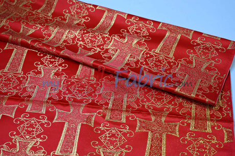 Religious Cross Brocade Fabric | 100% Polyester | 60" Wide | Elegant Liturgical Design