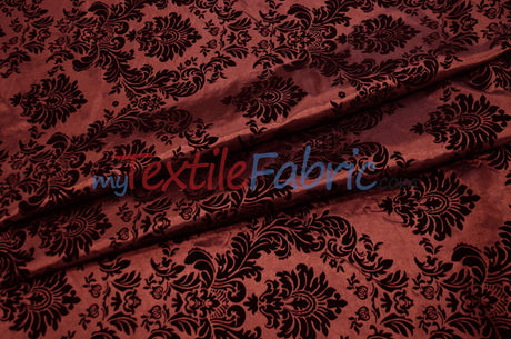 Damask Flocking Taffeta | Flocking Velvet Damask on Taffeta Fabric | 60" Wide | Curtains, Apparel, Cosplay, Costume, Decor | Fabric mytextilefabric Yards Burgundy Damask 