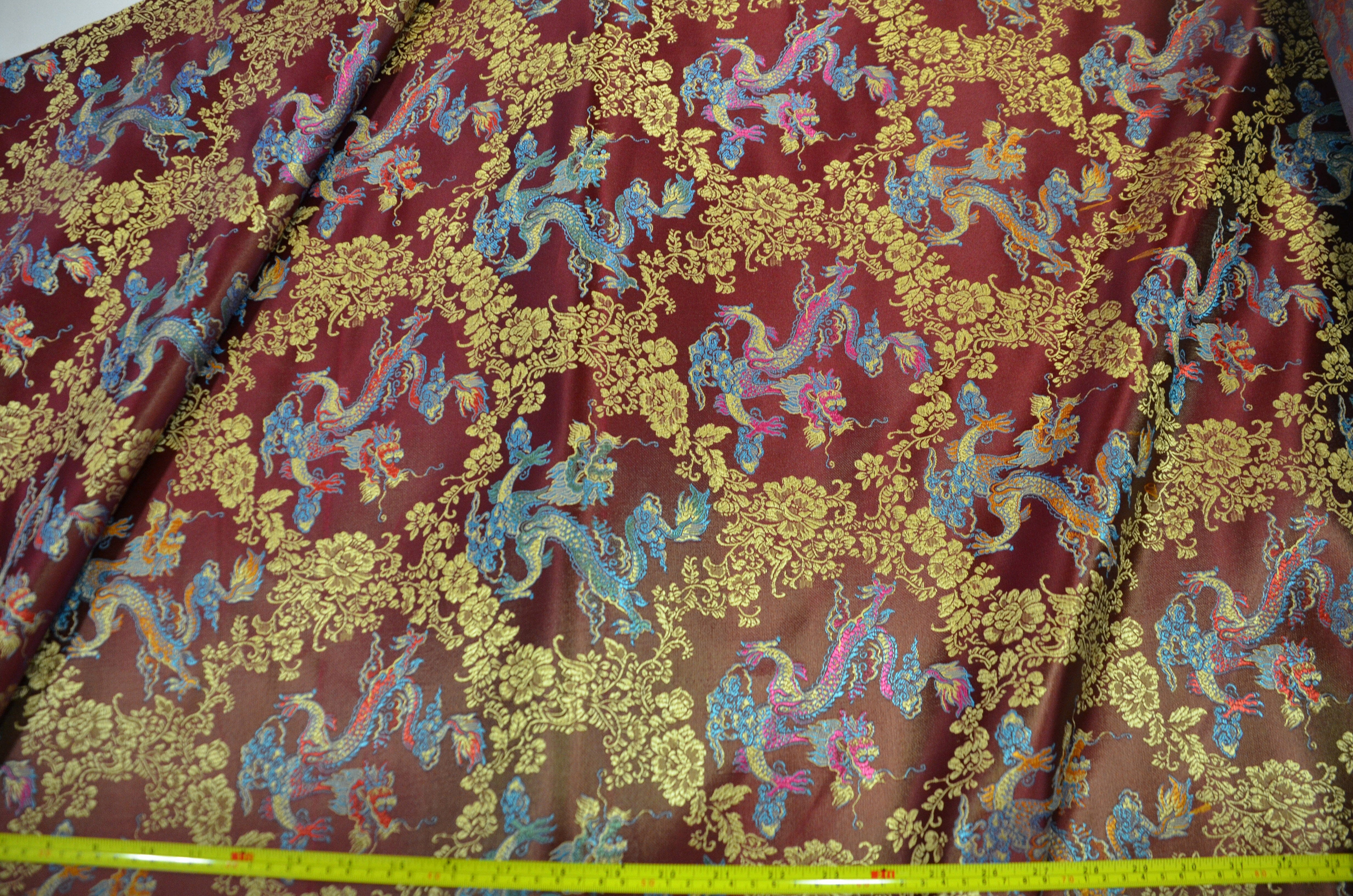 New Oriental Dragon Brocade | Chinese Oriental Dragon Brocade | 45" Wide | Chinese Brocade Fabric | Fabric mytextilefabric Yards Burgundy 