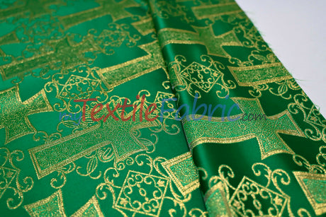 Religious Cross Brocade Fabric | 100% Polyester | 60" Wide | Elegant Liturgical Design