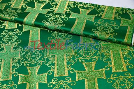 Religious Cross Brocade Fabric | 100% Polyester | 60" Wide | Elegant Liturgical Design