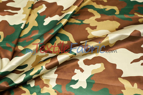 Army Camouflage Satin Print Fabric | Camo Charmeuse Satin | 60" Wide |