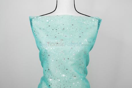Shooting Star Foil Organza Fabric| 60" Wide | Sheer Organza with Foil Silver Metallic Star | Decor, Overlays, Accents, Dresses, Apparel |