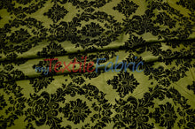 Load image into Gallery viewer, Damask Flocking Taffeta | Flocking Velvet Damask on Taffeta Fabric | 60&quot; Wide | Curtains, Apparel, Cosplay, Costume, Decor | Fabric mytextilefabric Yards Dark Lime 