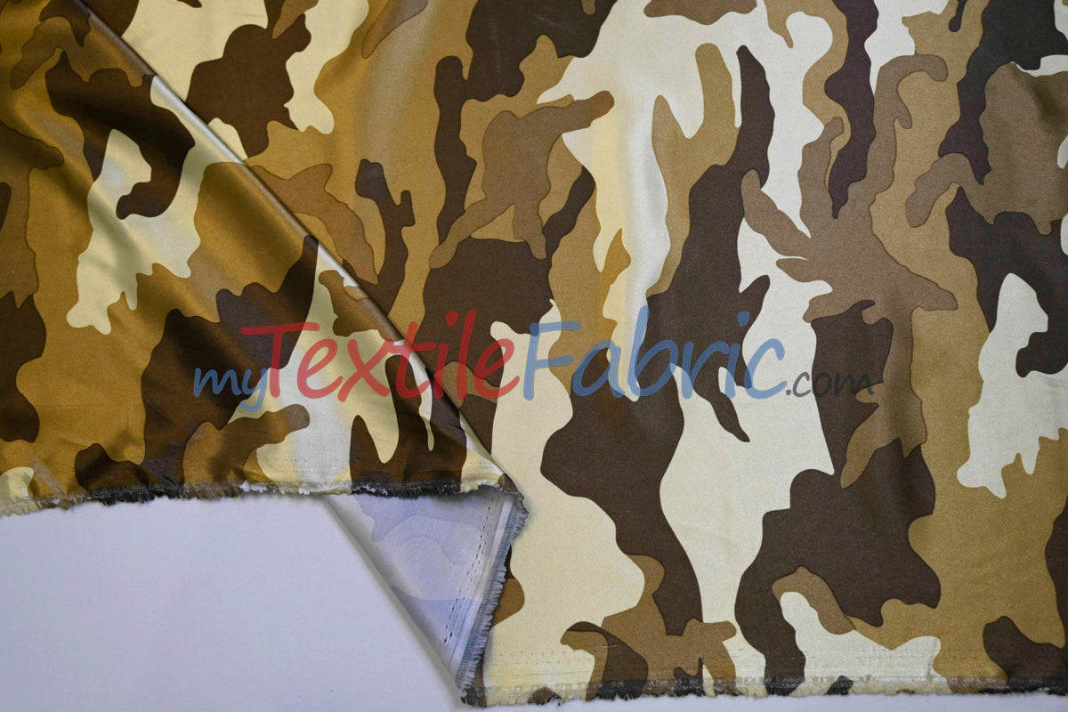 Army Camouflage Satin Print Fabric | Camo Charmeuse Satin | 60" Wide |