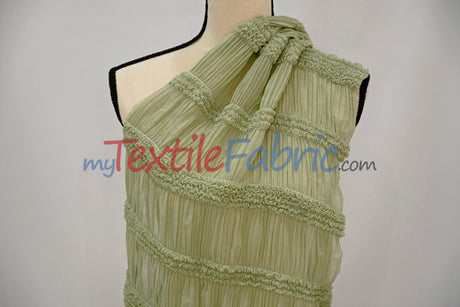 Pleated Ruffle Chiffon Fabric | Lightweight Texture | 100% Polyester | 44/46" Wide