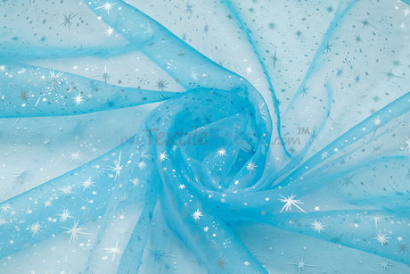Shooting Star Foil Organza Fabric| 60" Wide | Sheer Organza with Foil Silver Metallic Star | Decor, Overlays, Accents, Dresses, Apparel |