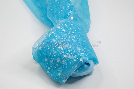 Shooting Star Foil Organza Fabric| 60" Wide | Sheer Organza with Foil Silver Metallic Star | Decor, Overlays, Accents, Dresses, Apparel |