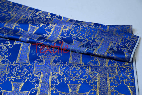 Religious Cross Brocade Fabric | 100% Polyester | 60" Wide | Elegant Liturgical Design