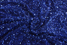 Load image into Gallery viewer, Sequins Stretch Velvet | Sequins on Plush Spandex Velvet | 60&quot; Wide | Multiple Colors | My Textile Fabric Yards Royal Blue (Midnight) 