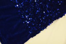 Load image into Gallery viewer, Sequins Stretch Velvet | Sequins on Plush Spandex Velvet | 60&quot; Wide | Multiple Colors | My Textile Fabric 3&quot;x3&quot; Sample Swatch Royal Blue (Midnight) 