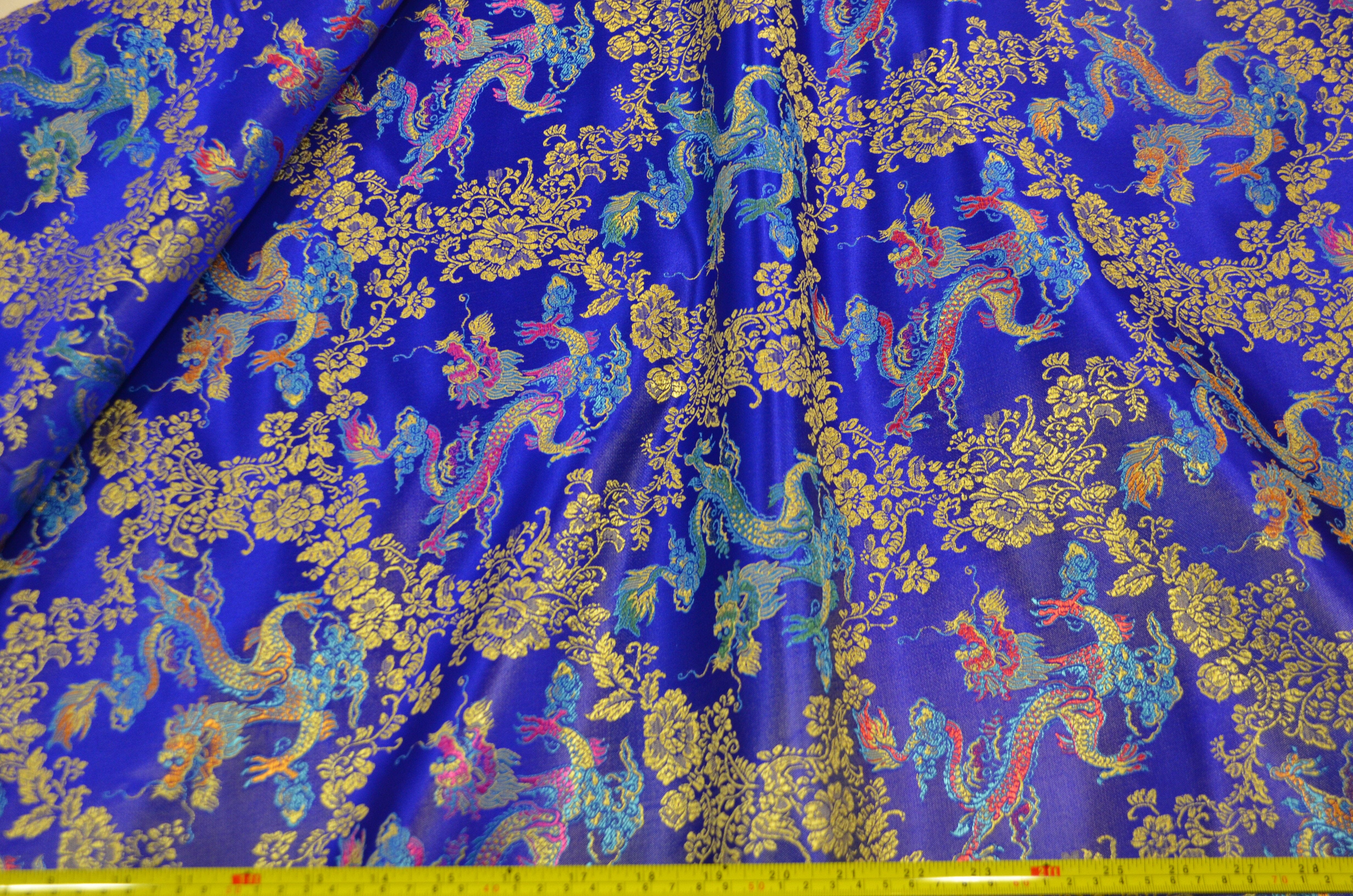 New Oriental Dragon Brocade | Chinese Oriental Dragon Brocade | 45" Wide | Chinese Brocade Fabric | Fabric mytextilefabric Yards Royal Blue 