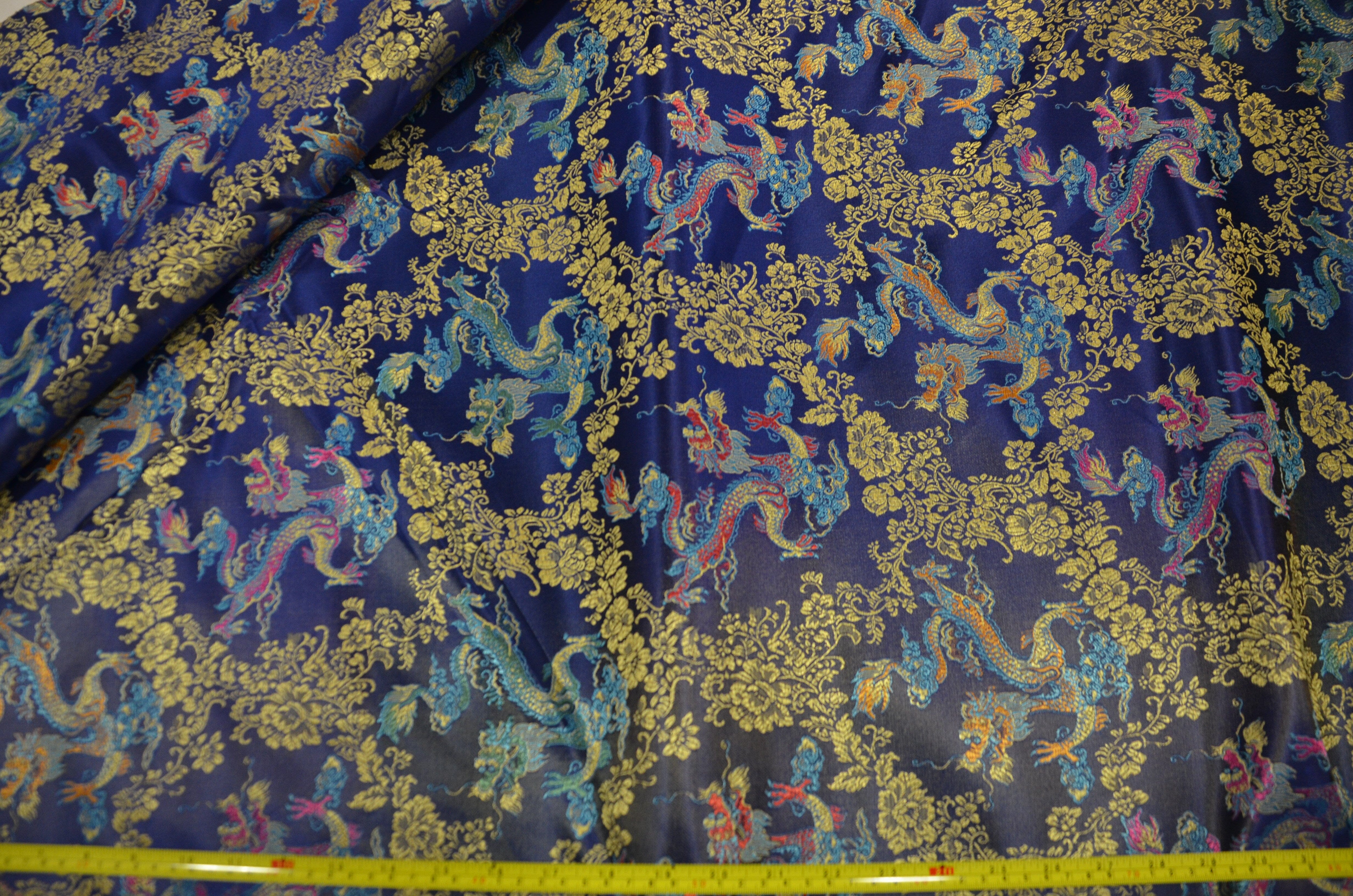 New Oriental Dragon Brocade | Chinese Oriental Dragon Brocade | 45" Wide | Chinese Brocade Fabric | Fabric mytextilefabric Yards Navy Blue 