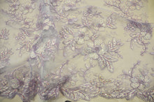 Load image into Gallery viewer, Edith Embroidery Fabric | Bridal Lace Design with Sequins | 52&quot; Wide | Multiple Colors | Fabric mytextilefabric Yards Lavender 