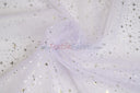 Shooting Star Foil Organza Fabric| 60" Wide | Sheer Organza with Foil Silver Metallic Star | Decor, Overlays, Accents, Dresses, Apparel |