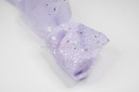 Shooting Star Foil Organza Fabric| 60" Wide | Sheer Organza with Foil Silver Metallic Star | Decor, Overlays, Accents, Dresses, Apparel |