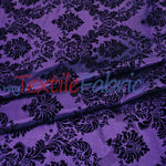 Load image into Gallery viewer, Damask Flocking Taffeta | Flocking Velvet Damask on Taffeta Fabric | 60&quot; Wide | Curtains, Apparel, Cosplay, Costume, Decor | Fabric mytextilefabric Yards Purple Damask 
