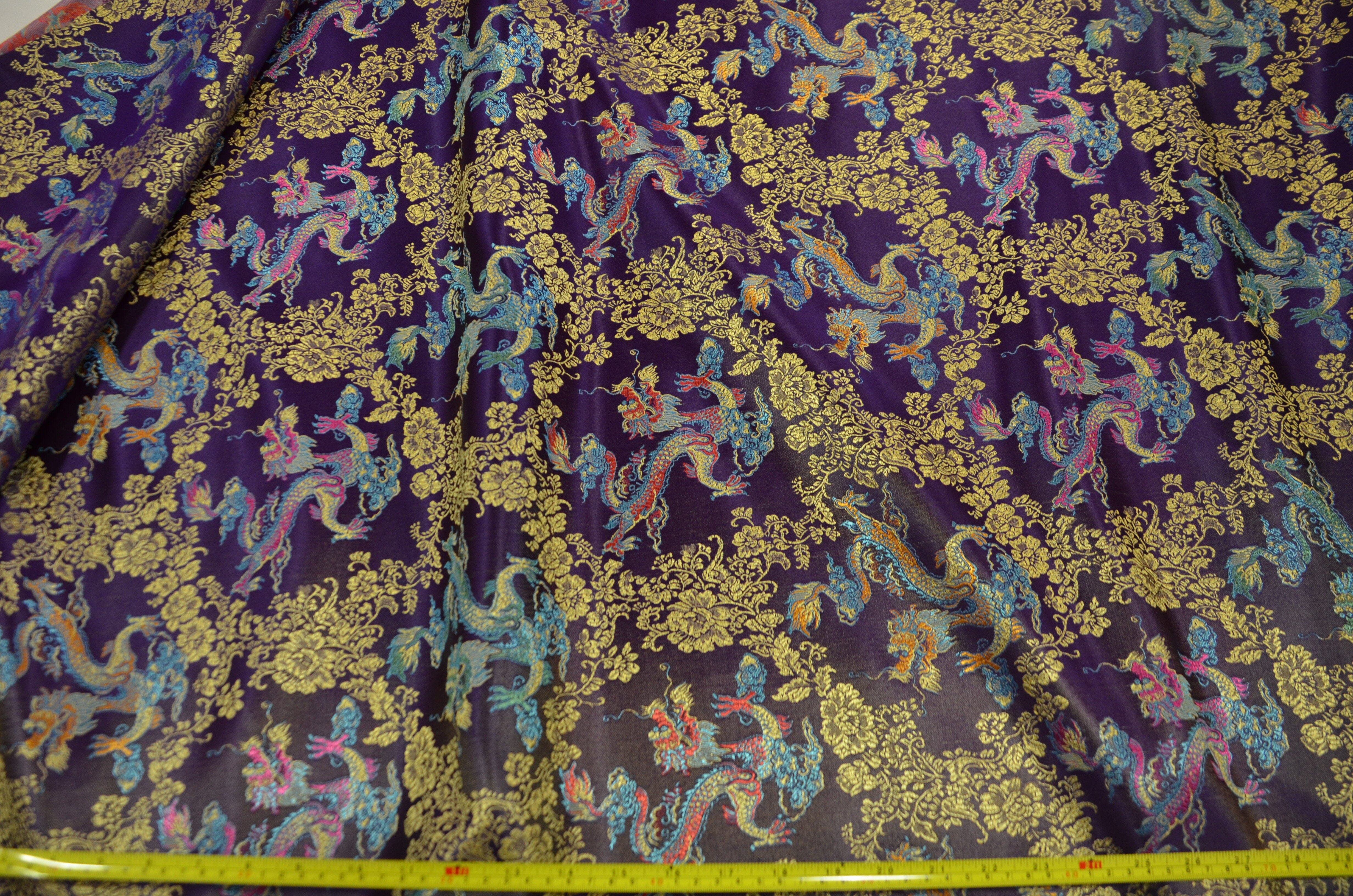 New Oriental Dragon Brocade | Chinese Oriental Dragon Brocade | 45" Wide | Chinese Brocade Fabric | Fabric mytextilefabric Yards Purple 