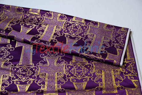 Religious Cross Brocade Fabric | 100% Polyester | 60" Wide | Elegant Liturgical Design