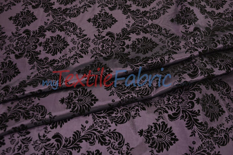 Damask Flocking Taffeta | Flocking Velvet Damask on Taffeta Fabric | 60" Wide | Curtains, Apparel, Cosplay, Costume, Decor | Fabric mytextilefabric Yards Plum Damask 